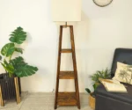 Charlotte Wooden Floor Lamp with Brown Base and Jute Fabric Lampshade - Image 3