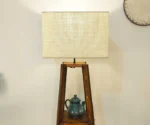 Charlotte Wooden Floor Lamp with Brown Base and Jute Fabric Lampshade - Image 4