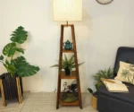Charlotte Wooden Floor Lamp with Brown Base and Jute Fabric Lampshade - Image 5