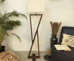Chloe Wooden Floor Lamp with Brown Base and Jute Fabric Lampshade - Image 2