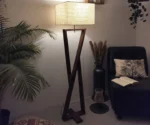 Chloe Wooden Floor Lamp with Brown Base and Jute Fabric Lampshade - Image 3