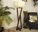 Chloe Wooden Floor Lamp with Brown Base and Jute Fabric Lampshade - Image 4