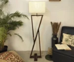 Chloe Wooden Floor Lamp with Brown Base and Jute Fabric Lampshade