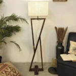 Chloe Wooden Floor Lamp with Brown Base and Jute Fabric Lampshade
