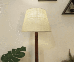 Claude Wooden Floor Lamp with Brown Base and Jute Fabric Lampshade - Image 8