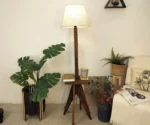 Claude Wooden Floor Lamp with Brown Base and Jute Fabric Lampshade