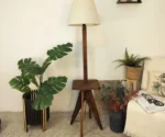 Claude Wooden Floor Lamp with Brown Base and Jute Fabric Lampshade - Image 3