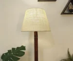 Claude Wooden Floor Lamp with Brown Base and Jute Fabric Lampshade - Image 6