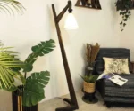 Druid Wooden Floor Lamp with Brown Base and Jute Fabric Lampshade