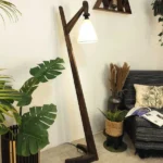 Druid Wooden Floor Lamp with Brown Base and Jute Fabric Lampshade