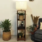 Genevieve Wooden Floor Lamp with Brown Base and Jute Fabric Lampshade