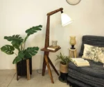 Hubert Wooden Floor Lamp with Brown Base and Jute Fabric Lampshade