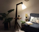 Hubert Wooden Floor Lamp with Brown Base and Jute Fabric Lampshade - Image 4