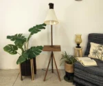 Hubert Wooden Floor Lamp with Brown Base and Jute Fabric Lampshade - Image 5