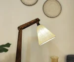 Hubert Wooden Floor Lamp with Brown Base and Jute Fabric Lampshade - Image 6