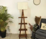 Louise Wooden Floor Lamp with Brown Base and Jute Fabric Lampshade