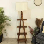 Louise Wooden Floor Lamp with Brown Base and Jute Fabric Lampshade