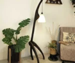Species Wooden Floor Lamp with Brown Base and Jute Fabric Lampshade - Image 2