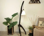 Species Wooden Floor Lamp with Brown Base and Jute Fabric Lampshade