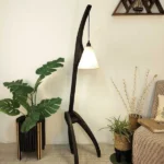 Species Wooden Floor Lamp with Brown Base and Jute Fabric Lampshade