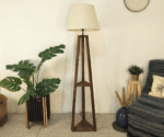 Vantage Wooden Floor Lamp with Brown Base and Jute Fabric Lampshade - Image 11