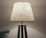 Vantage Wooden Floor Lamp with Brown Base and Jute Fabric Lampshade - Image 2