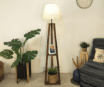Vantage Wooden Floor Lamp with Brown Base and Jute Fabric Lampshade