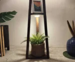 Vantage Wooden Floor Lamp with Brown Base and Jute Fabric Lampshade - Image 3