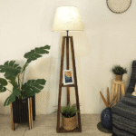 Vantage Wooden Floor Lamp with Brown Base and Jute Fabric Lampshade