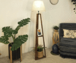 Vantage Wooden Floor Lamp with Brown Base and Jute Fabric Lampshade - Image 12