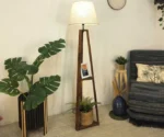 Vantage Wooden Floor Lamp with Brown Base and Jute Fabric Lampshade - Image 6
