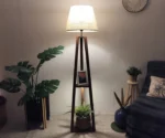 Vantage Wooden Floor Lamp with Brown Base and Jute Fabric Lampshade - Image 7