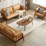 Wide Sofa Pillow Back Solid Wood Frame for Living Room