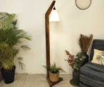 Wooden Floor Lamp with Brown Base and Jute Fabric Lampshade
