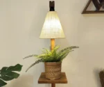 Wooden Floor Lamp with Brown Base and Jute Fabric Lampshade - Image 3