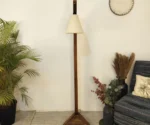 Wooden Floor Lamp with Brown Base and Jute Fabric Lampshade - Image 2