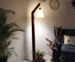 Wooden Floor Lamp with Brown Base and Jute Fabric Lampshade - Image 3