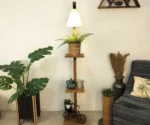 Wooden Floor Lamp with Brown Base and Jute Fabric Lampshade - Image 5
