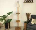 Wooden Floor Lamp with Brown Base and Jute Fabric Lampshade - Image 6