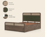 Hanoi Solid Wood Cane King-Queen Size  Storage Bed In Amber - Image 3