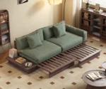 Japandi Solid Wood Sofa Bed with Liftable Armrest Storage Box - Image 3