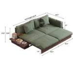 Japandi Solid Wood Sofa Bed with Liftable Armrest Storage Box - Image 7