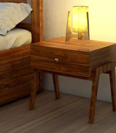 Lyon Solid Sheesham Wood Bedside Table With One Drawer