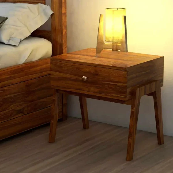Lyon Solid Sheesham Wood Bedside Table With One Drawer