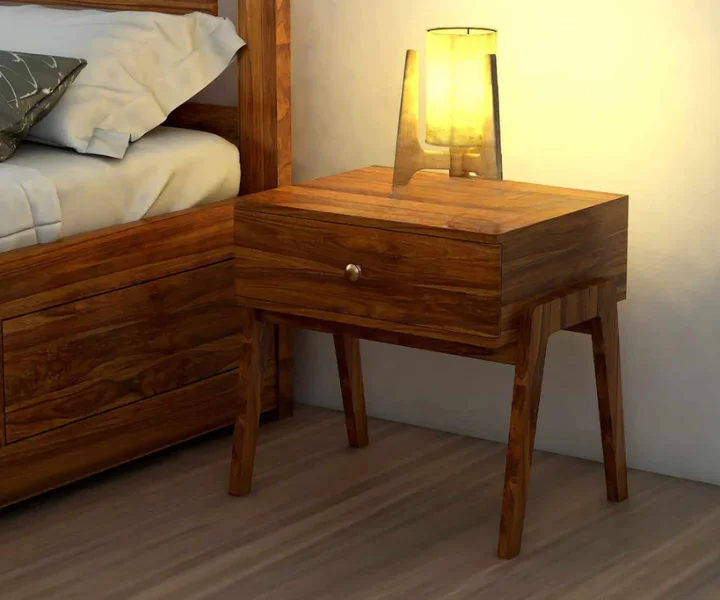 Lyon Solid Sheesham Wood Bedside Table With One Drawer