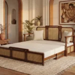 Ayaana Sheesham Wood 3 Seater Sofa Cum Bed with Cane Weaving