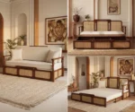 Ayaana Sheesham Wood 3 Seater Sofa Cum Bed with Cane Weaving - Image 7