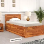 Kosmo Solace Single Bed In Sheesham Finish With Box Storage