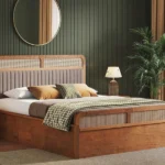 Hanoi Solid Wood Cane King Size Hydraulic  Teak Wood Storage Bed