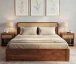 Balikos Sheesham Wood Bed with Drawer Storage and Cane Detailing - Image 2